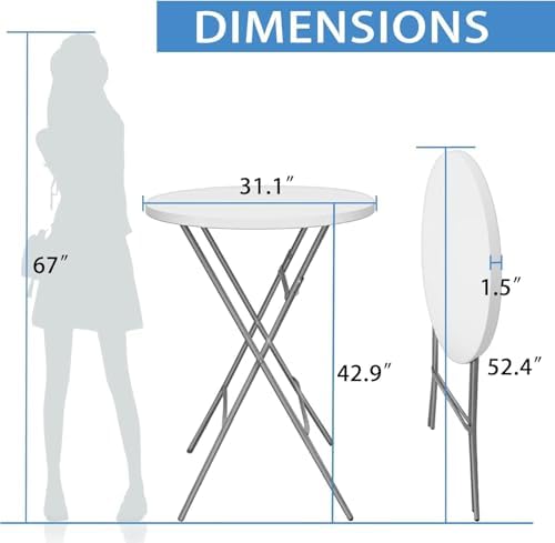 32-Inch Folding Cocktail Table, Bar Height Round Table, 2 Pack, White in White, alternate view 3