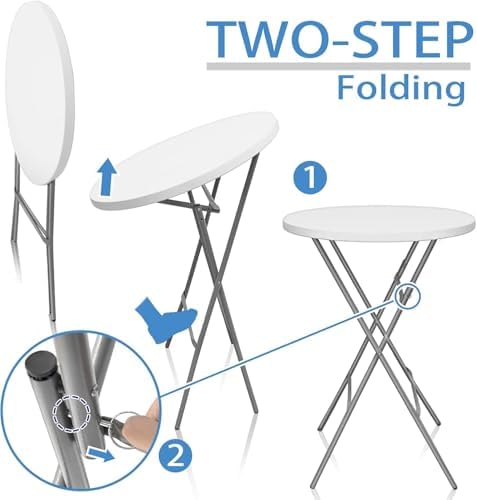 32-Inch Folding Cocktail Table, Bar Height Round Table, 2 Pack, White in White, alternate view 5