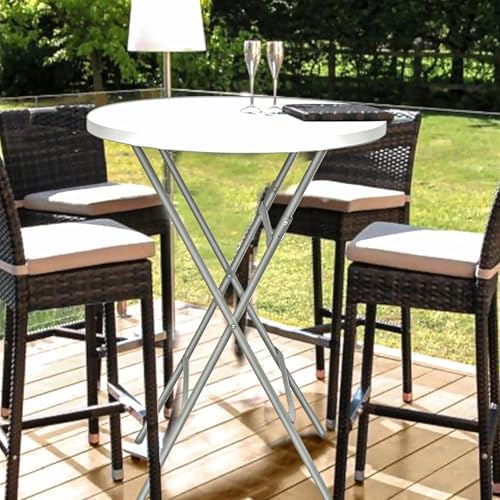 32-Inch Folding Cocktail Table, Bar Height Round Table, 2 Pack, White in White, alternate view 6