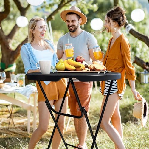 32-Inch Folding Cocktail Table, Round Bar Height High Top Table, Black in Black, alternate view 2
