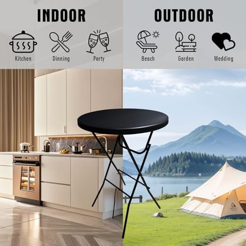 32-Inch Folding Cocktail Table, Round Bar Height High Top Table, Black in Black, alternate view 6