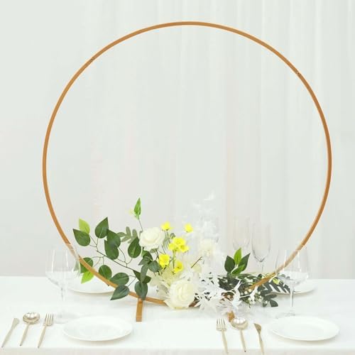 32 inch Gold Metal Round Hoop Wedding Centerpiece, Large Scale Self Standing Floral Frame for Head Tables and