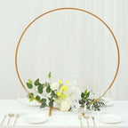 32 inch Gold Metal Round Hoop Wedding Centerpiece, Large Scale Self Standing Floral Frame for Head Tables and