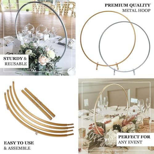 32 inch Gold Metal Round Hoop Wedding Centerpiece, Large Scale Self Standing Floral Frame for Head Tables and, alternate view
