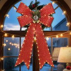 32 Inch Large Red Bows Christmas Decorations, 118 Led Lighted Giant Bow with 8 Light Functions &Timer, Golden