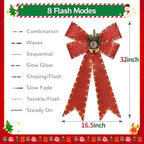 32 Inch Large Red Bows Christmas Decorations, 118 Led Lighted Giant Bow with 8 Light Functions &Timer, Golden, alternate view