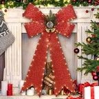 32 Inch Large Red Bows Christmas Decorations, 118 Led Lighted Giant Bow with 8 Light Functions &Timer, Golden, alternate view