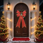 32 Inch Large Red Bows Christmas Decorations, 118 Led Lighted Giant Bow with 8 Light Functions &Timer, Golden, alternate view