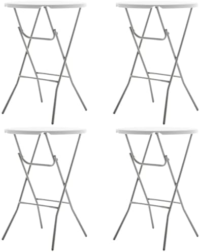 32 Inch Round 43 Inch Bar Height White Granite Folding Patio Table Set of 4