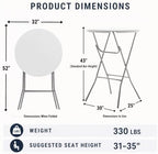 32 Inch Round 43 Inch Bar Height White Granite Folding Patio Table Set of 4, alternate view 3