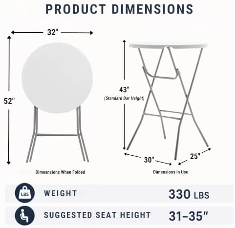 32 Inch Round 43 Inch Bar Height White Granite Folding Patio Table Set of 4, alternate view 3
