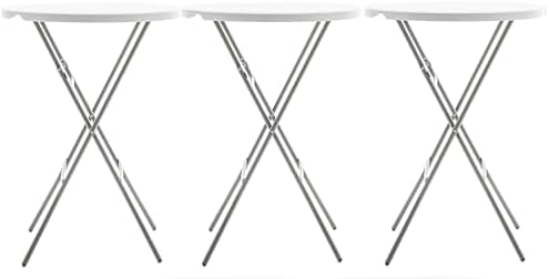 32 Inch Round 43 Inch Bar Height White Granite Folding Patio Table Set of 3