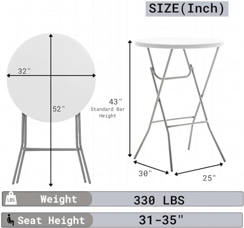 32 Inch Round 43 Inch Bar Height White Granite Folding Patio Table Set of 3, alternate view 2