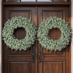 32" Large Artificial Eucalyptus Wreath for Front Door Decor (White-Green) in White-green, alternate view 3