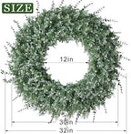 32" Large Artificial Eucalyptus Wreath for Front Door Decor (White-Green) in White-green, alternate view 5