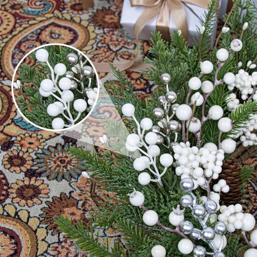 32 Pack Christmas Picks Artificial Christmas Tree Berries 6.5 Inch Holly Berry Stems for Winter Xmas Holiday DIY, alternate