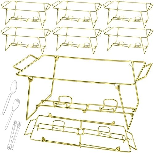 32 Pack Wire Buffet Rack Stand Folding Chafing Stand Chrome Frame Serving Trays Food Warmer with Plastic Tongs