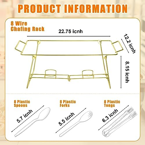 32 Pack Wire Buffet Rack Stand Folding Chafing Stand Chrome Frame Serving Trays Food Warmer with Plastic Tongs, alternate