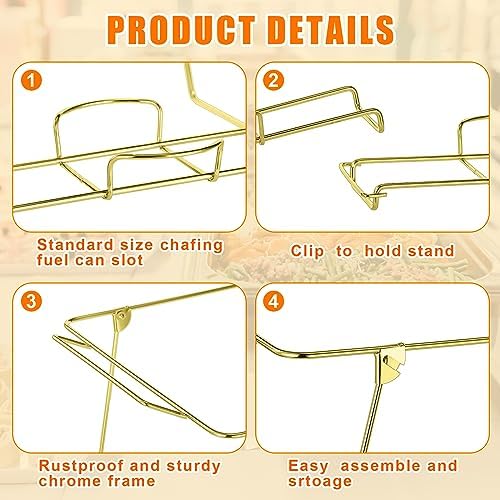 32 Pack Wire Buffet Rack Stand Folding Chafing Stand Chrome Frame Serving Trays Food Warmer with Plastic Tongs, alternate