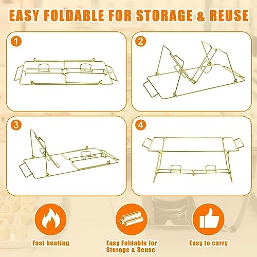 32 Pack Wire Buffet Rack Stand Folding Chafing Stand Chrome Frame Serving Trays Food Warmer with Plastic Tongs, alternate
