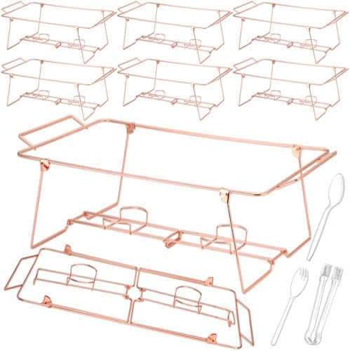 32 Pack Wire Buffet Rack Stand Folding Chafing Stand Chrome Frame Serving Trays Food Warmer with Plastic Tong