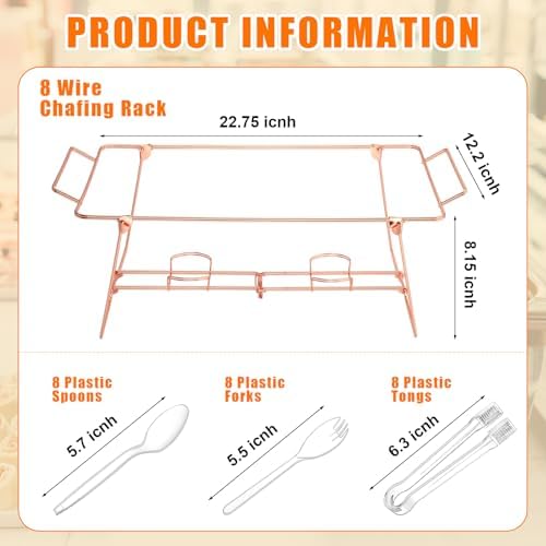 32 Pack Wire Buffet Rack Stand Folding Chafing Stand Chrome Frame Serving Trays Food Warmer with Plastic Tong, alternate view