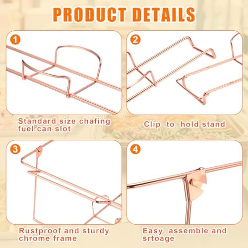 32 Pack Wire Buffet Rack Stand Folding Chafing Stand Chrome Frame Serving Trays Food Warmer with Plastic Tong, alternate view