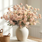 32 Pcs Beige Faux Silk Mums, Fake Chrysanthemum for Vase in Beige