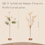 32 Pcs Beige Faux Silk Mums, Fake Chrysanthemum for Vase in Beige, alternate view 2