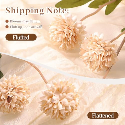 32 Pcs Beige Faux Silk Mums, Fake Chrysanthemum for Vase in Beige, alternate view 6