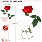 32 PCS Red Roses, Velvet Realistic Fake Flowers w/Stems in Red, alternate view 2