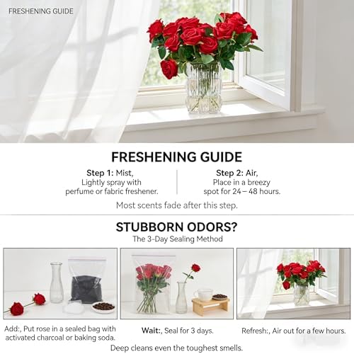 32 PCS Red Roses, Velvet Realistic Fake Flowers w/Stems in Red, alternate view 3