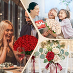 32 PCS Red Roses, Velvet Realistic Fake Flowers w/Stems in Red, alternate view 6