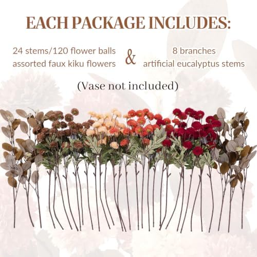 32 PCS Silk Mums Artificial Fall Flowers with Eucalyptus for Vase, alternate view 5