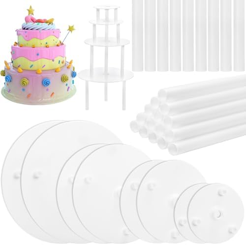 32 Pieces Cake Dowel Rods with Cake Separator Plates Kit in White