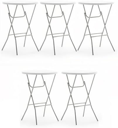 32” Round Bar Height Folding Table Set of 5 - 43” High Top Commercial Plastic Table, White Granite, Portable