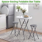 32" Round Cocktail Table, Folding Bar Height Table with Removable Legs, 43.3" Tall Portable Plastic Bistro High, alternate