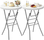 32" Round Cocktail Table, Folding Bar Height Table with Removable Legs, 43.3" Tall Portable Plastic Bistro High