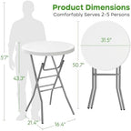 32" Round Cocktail Table, Folding Bar Height Table with Removable Legs, 43.3" Tall Portable Plastic Bistro High, alternate