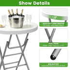 32" Round Cocktail Table, Folding Bar Height Table with Removable Legs, 43.3" Tall Portable Plastic Bistro High, alternate