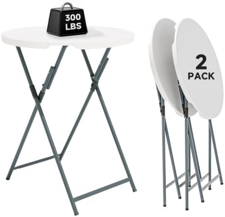 32" Round Folding Cocktail Table - HDPE Matrial Top with Steel Frame, Stable & Easy to Clean - High Top Table