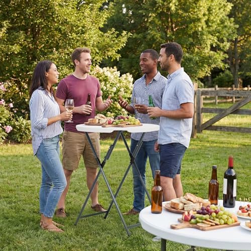 32" Round Folding Cocktail Table - HDPE Matrial Top with Steel Frame, Stable & Easy to Clean - High Top Table, alternate view