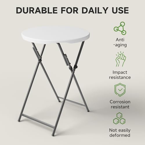 32" Round Folding Cocktail Table - HDPE Matrial Top with Steel Frame, Stable & Easy to Clean - High Top Table, alternate view