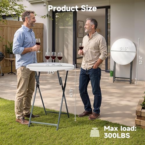 32" Round Folding Cocktail Table - HDPE Matrial Top with Steel Frame, Stable & Easy to Clean - High Top Table, alternate view