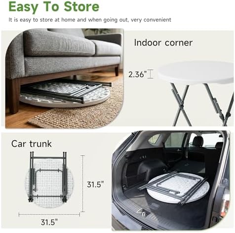 32" Round Folding Cocktail Table - HDPE Matrial Top with Steel Frame, Stable & Easy to Clean - High Top Table, alternate view