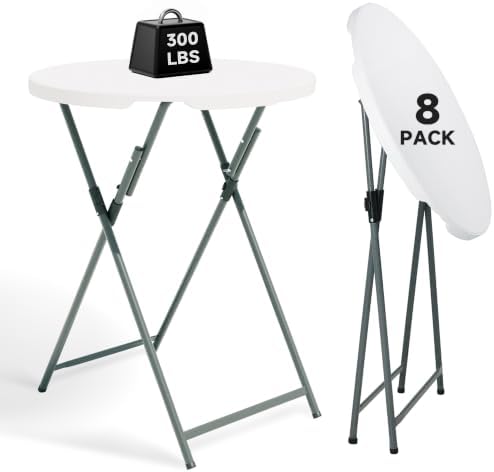 32" Round Folding Cocktail Table - HDPE Matrial Top with Steel Frame, Stable & Easy to Clean - High Top Table