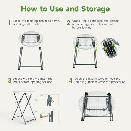 32" Round Folding Cocktail Table - HDPE Matrial Top with Steel Frame, Stable & Easy to Clean - High Top Table, alternate view
