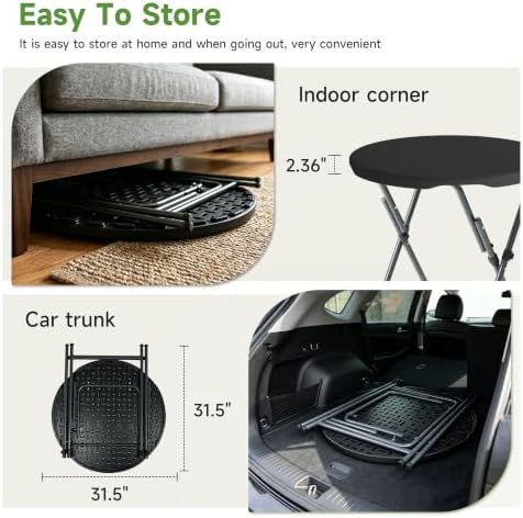 32" Round Folding Cocktail Table - HDPE Matrial Top with Steel Frame, Stable & Easy to Clean - High Top Table, alternate view