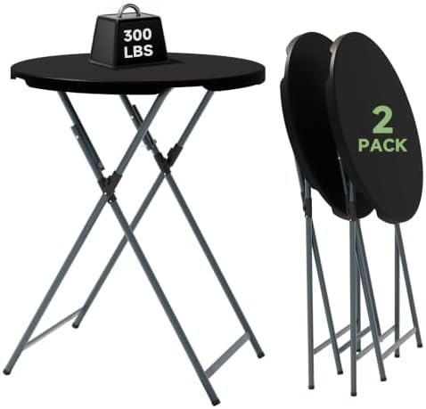 32" Round Folding Cocktail Table - HDPE Matrial Top with Steel Frame, Stable & Easy to Clean - High Top Table
