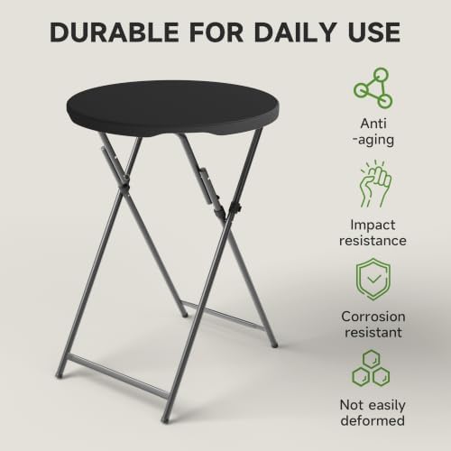 32" Round Folding Cocktail Table - HDPE Matrial Top with Steel Frame, Stable & Easy to Clean - High Top Table, alternate view